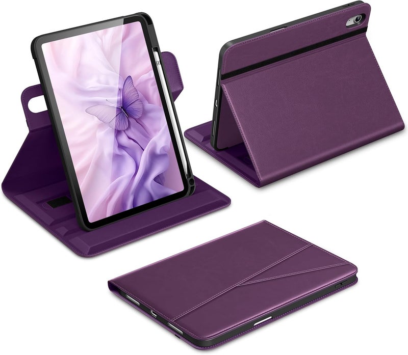 DTTO for iPad A16 Case, iPad 11th / 10th Generation Case (2025/2022), 360 Degree Rotating Premium Leather Folio Stand Cover with Pencil Holder, Purple - Image 1